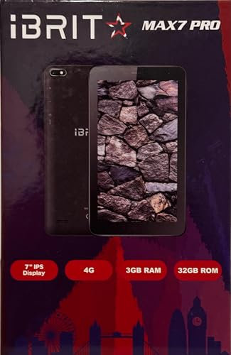 iBRIT Android Tablet MAX7 Pro, Black Color, 7 Inch Display, 32GB Storage, 3GB RAM, 4G SIM Support, WiFi, Bluetooth, 3500mAh Battery