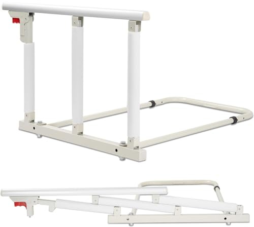 KIRJAUDU Barandilla Cama Adulto Plegable con Un Botón, Barrera Cama Anticaída para Ancianos y Pacientes, Asa Ergonómica, Estructura Estable