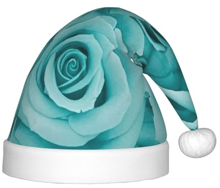 SDEGTHO Türkise Rose Baby Weihnachtsmann Kleinkind Weihnachtsmütze für Silvester Party Kopfbedeckung extra dickes klassisches Fell