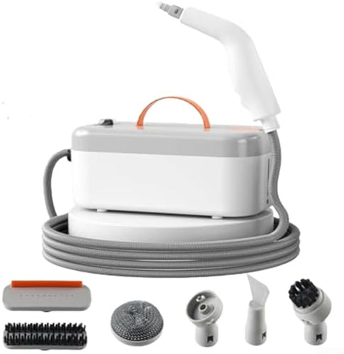 Pulitore a vapore a riscaldamento rapido con funzionamento portatile e leggero per un facile utilizzo nella pulizia di superfici domestiche, interni auto e altro ancora con sei accessori