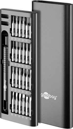 goobay 48 in 1 Schraubendreher Set, Tragbares Mini Werkzeug mit Präzisions-Bitsatz, Reparatur Kit für Macbook, Laptop, PS4, PS5, Iphone, Brille, Uhren, Switch,Xbox, PC – 77835