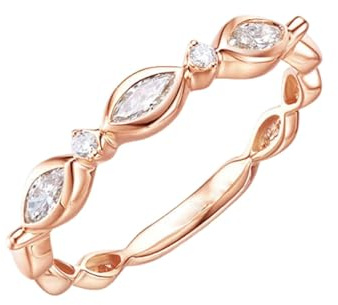 Stfery Bague de promesse en or 9 K/14 K/18 carats, bague classique marquise ronde alternée pour elle, alliances avec diamant naturel marquise 0,25 ct or rose personnalisé, 8, Métal, Diamant