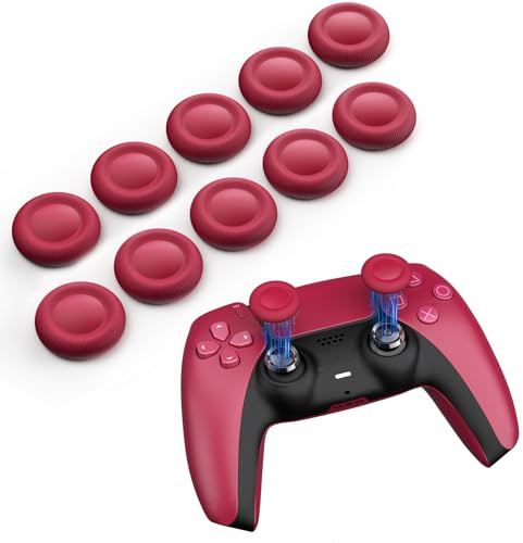 NEWDERY Cappucci di ricambio per joystick per controller PS5/PS4 | Cappucci in silicone antiscivolo per levette analogiche, compatibili con controller PS5/PS4, Rosso, confezione da 10 pezzi