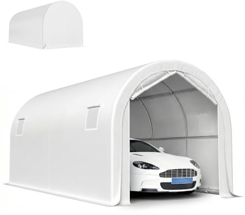 Outsunny Tenda garage 3x6m impermeabile porta avvolgibile bianco | Garage auto esterno, UPF 30+, porta con cerniera, 4 finestre, telaio metallico zincato