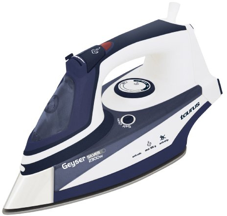 Taurus - Plancha Ropa Geysersilver, 2300W, Vapor 35G/Mn, Vapor Vertical, Suela Silver Satin. Blanco, Azul