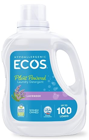 ECOS Laundry Detergent Liquid, 100 Loads - Dermatologist Tested Laundry Soap - Hypoallergenic, EPA Safer Choice Certified, Plant-Powered - Lavender, 100 Fl Oz