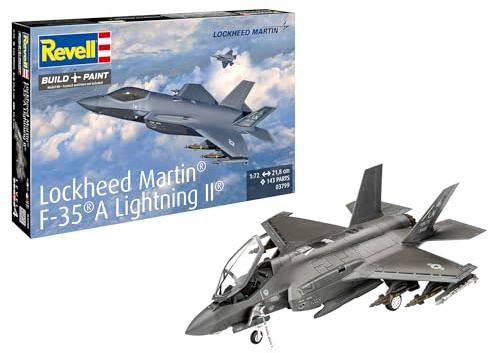 Revell Modellbausatz Lockheed Martin F-35A Lightning II – 1:72 Tarnkappenflugzeug, Detailgetreu, 3 Versionen, Waffenbestückung, JDAM, Paveway II, Modellbau für Militärflugzeug-Sammler