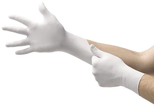 Ansell VersaTouch 92-205 Latexfreie Einweghandschuhe, Lebensmittel Handschuhe Puderfrei, Einmalhandschuhe Weiß, Chemikalien-Schutzhandschuhe, Nitrilhandschuhe M (100 Stück)