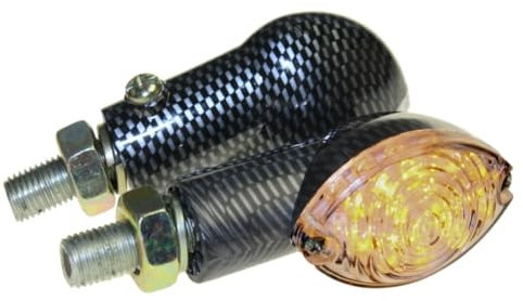 Motorrad Mini Blinker LED Arken Carbon klar E-geprüft M10 für CPI SM 50 Honda CB 500 600 Italjet Formula Kawasaki KLR KMX 600 650 125 Suzuki DL DR GN GS GSX Yamaha DT XJ XT