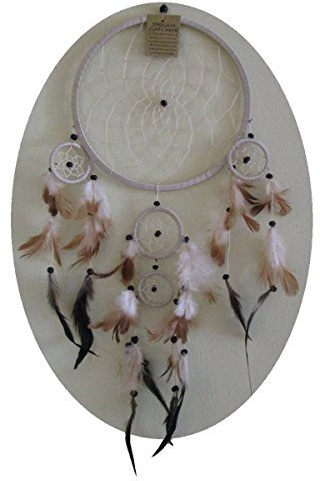 Simandra Original handgefertigter Traumfänger – hängender Dreamcatcher aus natürlichen Materialien handgefertigt ca. 58 cm lang, Durchmesser größter Ring 21 cm