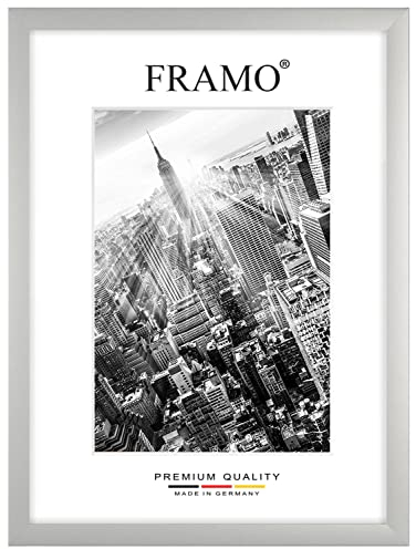 FRAMO Holz Bilderrahmen 30 x 17 cm nach Maß - Silber Matt | Größe wählbar | inkl. entspiegeltes Acrylglas | Rahmen für Puzzle | Foto | Poster