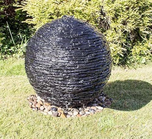 Primrose 50cm Slate Effect Torver Sphere Water Feature Garden Outdoor Fountain with LED Lights