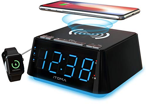 Despertador de Carga inalámbrica, Doble Alarma, Snooze, regulador de Brillo, Puerto de Carga USB, Gran Pantalla led, luz Nocturna, Pantalla de Temperatura y Humedad Interior iTOMA CKS801