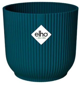 elho Vibes Fold Rund 14 Pflanzentopf - Blumentopf für Innen - 100% recyceltem Plastik - Ø 14.1 x H 12.9 cm - Blau/Tiefes Blau