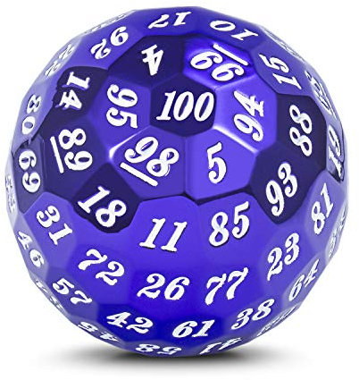 DNDND - Dadi metallici a 100 lati, singoli D100 poliedrico con custodia in metallo e sacchetto di velluto, colore: Viola con numero bianco