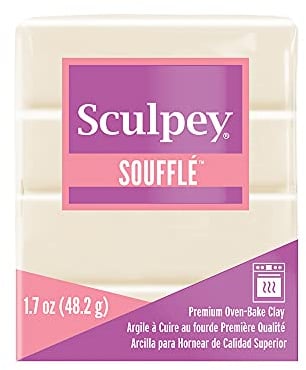 Sculpey Soufflé Polymer Oven-Bake Clay, Ivory, Non Toxic, 1.7 oz. bar, Great for Jewelry Making, Holiday, DIY, Mixed Media and More! Premium Light-Weight Oven Bake Clay., OSFA, SU 6647
