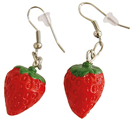 Ohrringe Rockabilly Erdbeere aus Kunststoff, mit Ohrhaken, Farbe: rot, Erdbeergröße: 1,8 cm, Länge: 3,8 cm