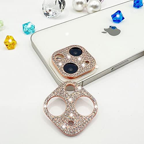GSRYPC 2 Stück Glitzer Kamera Objektivabdeckung Schutz Kompatibel mit iPhone 13/iPhone 13 Mini Metall Bling Diamant Kamera Objektiv Abdeckung Aufkleber Schutz (Roségold)