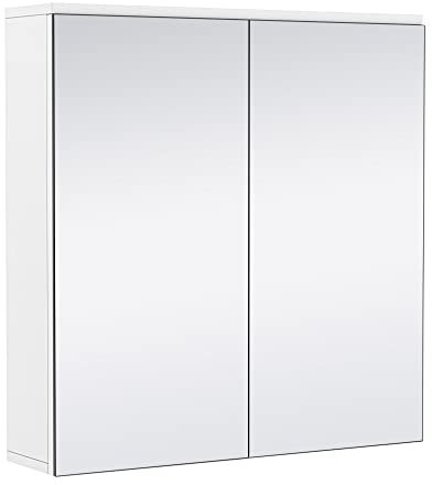 Yaheetech Armoire Murale Salle de Bain, Placard de Rangement Toilettes, avec 2 Portes Miroirs, Étagère Hauteur Réglable 63 x 15 x 65 cm Armoir à Pharmacie