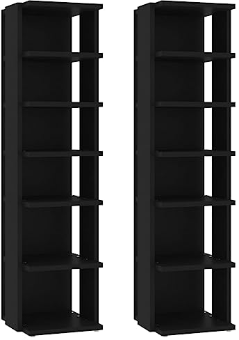 vidaXL 2X Schuhschrank mit 6 Fächern Schuhablage Schuhregal Schuhaufbewahrung Schuhständer Schuhorganizer Schwarz 25x27x102cm