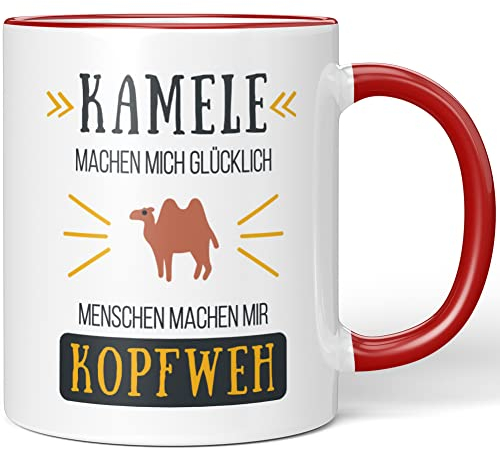 JUNIWORDS Tasse, Kamele Machen Mich glücklich Menschen Machen Mir Kopfweh, Wähle Farbe, Rot