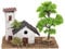 Haus mit Turm und Baum für Krippe, 10x15x10 cm