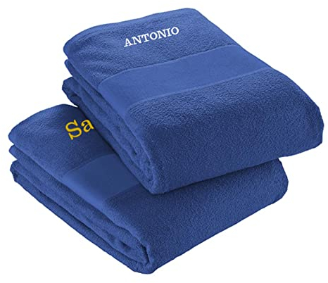 Colorfamily Coppia Asciugamani da Spiaggia Personalizzabili con Ricamo Telo Mare in Spugna Grande, Asciugamano Fitness ad Asciugatura Rapida 90 x 170 cm, Asciugamano da Viaggio Leggero e Portatile