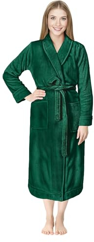 NY Threads Damen-Bademantel, Fleece, Schalkragen, lang, flauschig, Grün, Medium