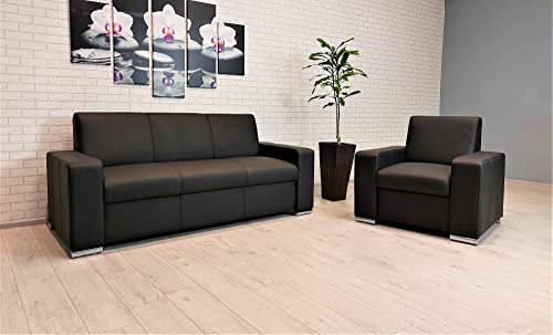 Quattro Meble Schwarzes Echtleder Sofagarnitur Antalya I S Extra 3 er 200 cm+ Sessel Ledersofa Echt Leder Couchgarnitur Möbel Set große Farbauswahl !!!