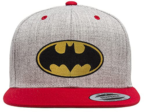 Batman Offizielles Lizenzprodukt Logo Premium Snapback Cap (Heather Gray-Rot), Einheitsgröße