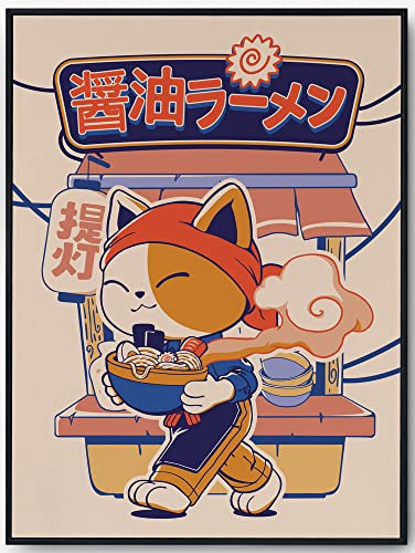 JOPRICO Ramen Poster - Katze Isst Ramen - Küchendekoration und Kinderzimmer Kunstdruck - Japan und Asia Dekoration - Vintage Kunstdruck - Größe 50x70 cm | 20x28 inch