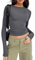 Women's Slim Fit Crop Tops Casual Solid Color Crew Neck Long Sleeve Tight T-Shirt Basic Blouse Tee Tops (Dark Grey, S)
