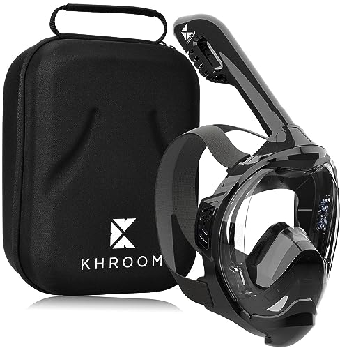 Khroom Schnorchelmaske Erwachsene & Kinder ab 3 Jahre | CO2 sicher | Vollgesichtsmaske mit Easy-Breath System | Schnorchelset Alternative | Seaview Y Tauchmaske Erwachsene / Kinder (S/M Schwarz+Case)