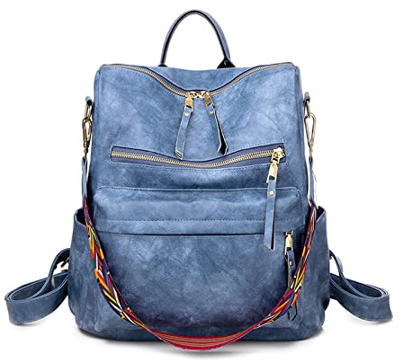 FANDARE Damen Rucksack 3 in 1 Handtasche Mädchen Schulranzen PU Leder Damen-Schultertaschen Handtaschen Schultertasche Reisetasche für Uni Reisen Freizeit Job Schule Büro Daypacks Blau
