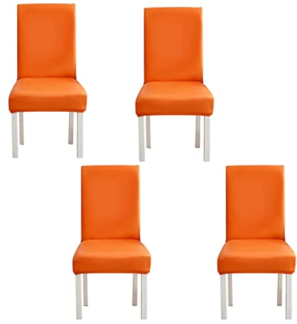 WWYL Esszimmer Stuhlhussen 2er/4er/6er Set, Wasserdichtes Pu Leder Stretch Stuhl-Universell Stuhlhussen Haus Büro Restaurant, Dekor Moderne Spann-Abdeckung (Orange,4-Stück)
