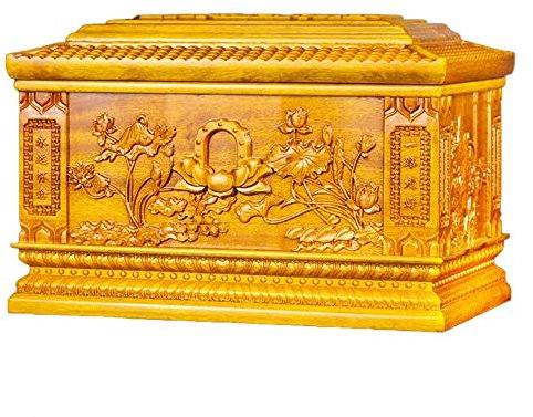 BONOOL Gedenkurne mit handgraviertem Design, Urnen für menschliche Asche, handgefertigt, Baum des Lebens, Holzkiste für Erwachsene, Holzschnitzerei, Lotusmuster (Golddraht Nanmu, 380 Kubikzoll)