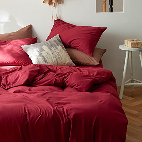 Michorinee Housse de Couette 220x240 Rouge Parure de Lit 2 Personnes en Microfibre avec Fermeture Éclair, Parure Housse Couette Adulte Couleur Unie avec 2 Taie d'oreiller 65x65 cm