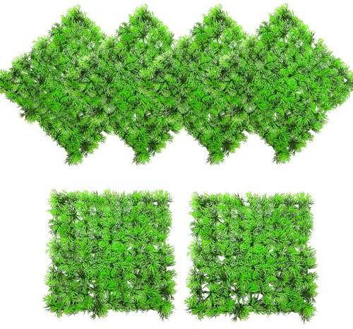 kathson 6 PCS Aquarium Grass Mat Decorations Artificial Plastic Lawn Ornament Landscape Green Plants Decoration for Saltwater Freshwater Tropical Fish Tank Decor