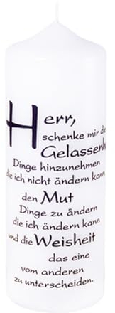 FRITZ COX Spruchkerze 'Herr gib mir die Gelassenheit' | Qualitätskerze | in Deutschland gefertigt | bis zu 44 Std. Brenndauer |15cm