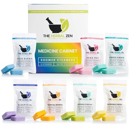 The Herbal Zen Shower Steamers Aromatherapy Tablets 14 Pack - 7 Pure Essential Oil Blends for Daily Relaxation and Wellness - Shower Bombs Gift Set for Women and Men