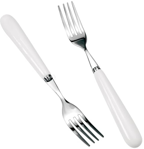 MEIYAHOME 2 Stück Hohe Qualität Hauptgabel,18-10 Edelstahl Menuegabel Weiß Keramischer Griff,SUS304 Steak Gabel, Abendessen Gabel, 8-Zoll 20.5cm,Ideal Für Zuhause,Restauroom, Hotel (2)