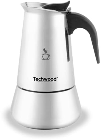 Techwood Caffettiera Moka in acciaio inox, 9 tazze per un caffè ricco e corposo, compatibile con tutti i tipi di luci