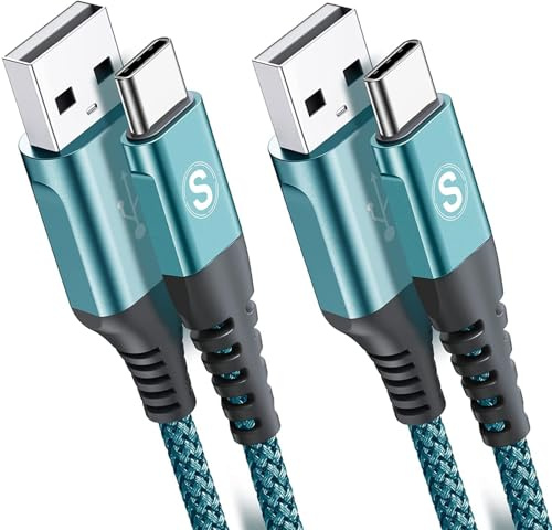sweguard USB C Cable 3.1 A [Pack of 2 1 m + 3 m] Quick Charge, USB C Nylon Charging Cable Samsung Fast Charging Cable for iPhone 17 16 15 Pro Max, Charging Cable Samsung S22 S21 S20 S10 S26 S25 S24