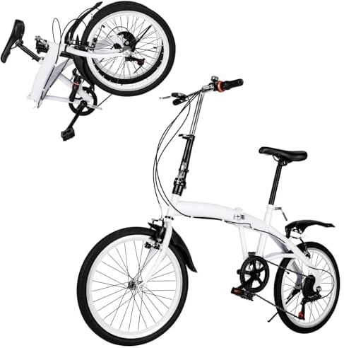 Adult Folding Mountain Bike, 20-inch Wheels, High Carbon Steel Full Suspension MTB Bicycle 6-Speed Drivetrain, Front Caliper & Rear Holding Brake Foldable Bikes for Teens
