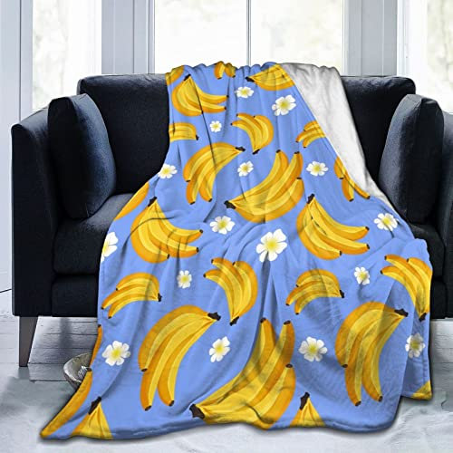 TORR Fleecedecke mit Cartoon-Bananen- und Blumenmuster, weiche Flanelldecke, Dekoration für Couch, Sofa, Geschenke, 127 x 101 cm