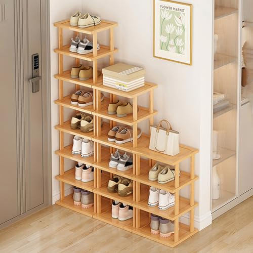 Shienfir Schmales Schuhregal aus Holz mit 5/7/8 Ebenen, abnehmbarer Schuhaufbewahrer, vertikaler Schuhorganizer, platzsparendes Eck-Schuhregal, hoher Schuhturm, freistehend für den Eingangsbereich,