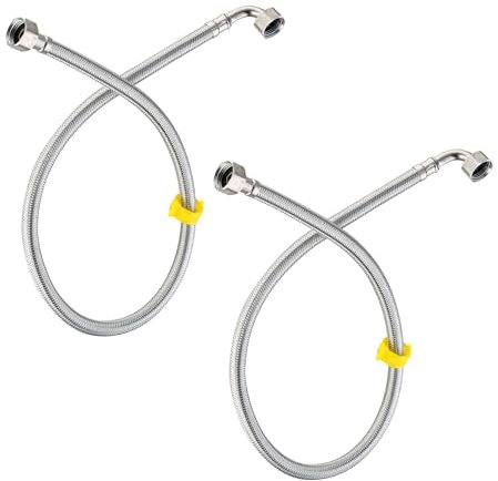 LEADAHEAD Pack of 2 Flexible Pipe Contectors Elbow 1/2”(90°) x 1/2” BSP 80cm Long Elbowed Stainless Steel Braided Flexible Hose Pipes Tail DIY Repalcement for Boilers Plumbing Bathrooms Kitchens