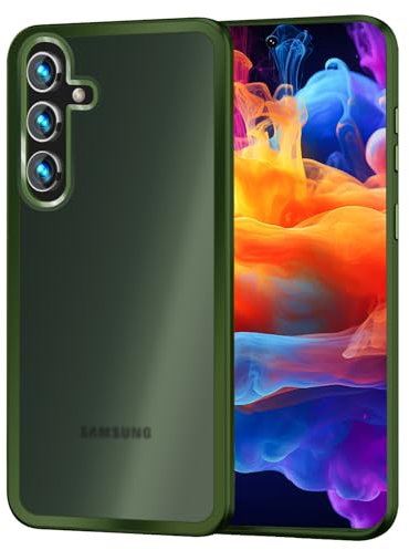 NALIA Matte Hybrid Schutzhülle kompatibel mit Samsung Galaxy S24 Plus Hülle, Semi-Transparente Stoßfeste Harte Rückseite & Silikon Aufprall-Schutzrahmen, Frosted Anti-Schock Cover, Farbe:Dunkel Grün