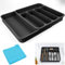 KARBAG Expandable Cutlery Drawer Organiser, Adjustable Utensil Tray Kitchen Drawer Organiser Silverware and Flatware Holder Compact Drawer Divider with Cleaning Cloth for Knives, Forks, Spoons (Black)