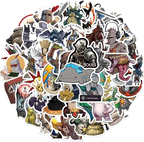 AUCEKO 50 Stück Dark Souls Aufkleber Pack Dark Souls Sticker Set wasserdichte Vinyl Sticker für Laptop Kinder Autos Motorrad Fahrrad Skateboard Gepäck Koffer Computer Aufkleber Graffiti Decal